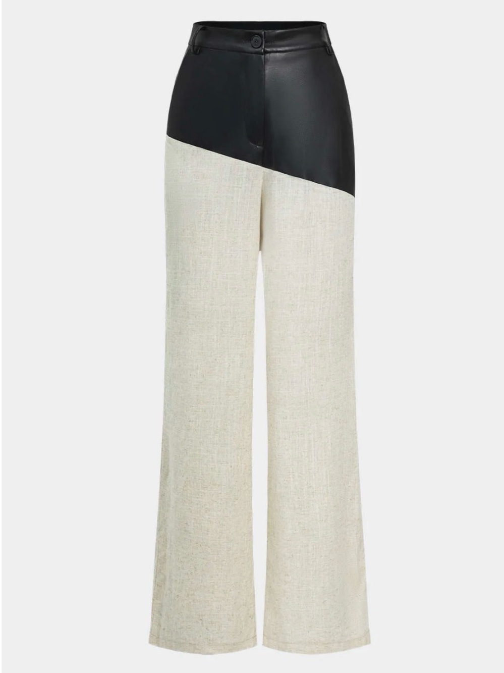 Two-Tone Black and Cream Wide-Leg Trousers